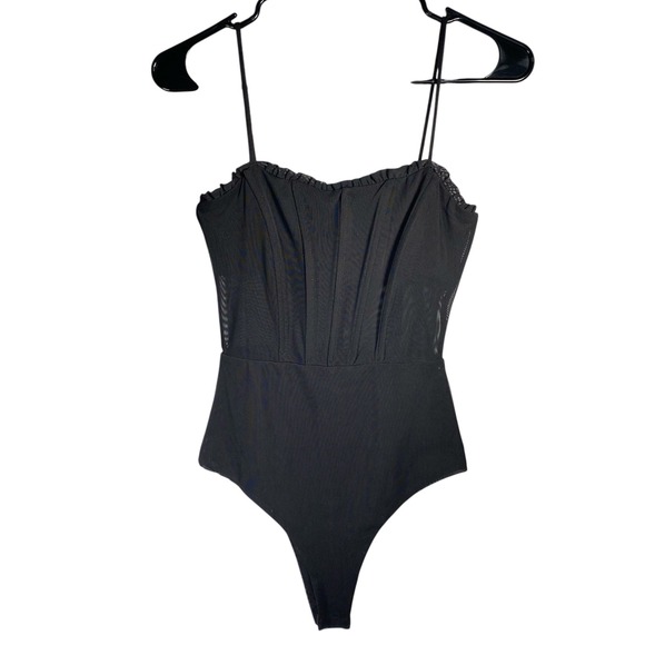 Princess Polly Black Bodysuit Mesh Bustier Ruffle Trim Sleeveless Party Top - Picture 1 of 8